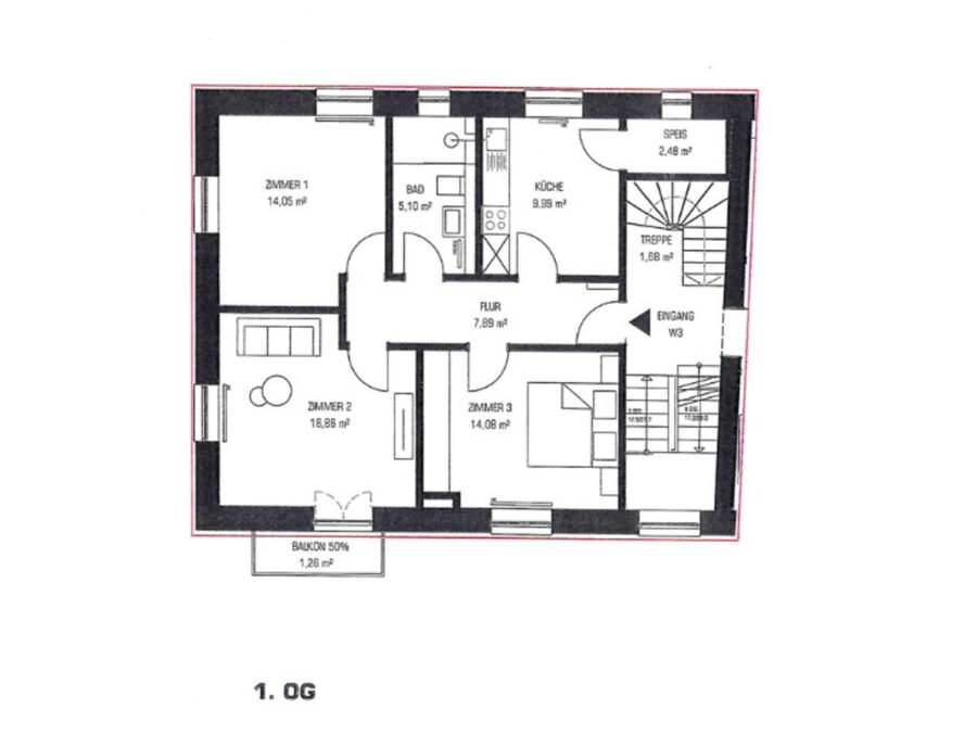 Erstbezug! Exklusive 3-Zimmer-Wohnung in Altstadtlage – Hochwertig kernsaniert mit Südbalkon - Grundriss