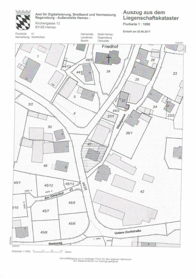 Wohnhaus bei Hemau, ehem. Hofstelle - Lageplan, Teilfäche von Fl.Nr.